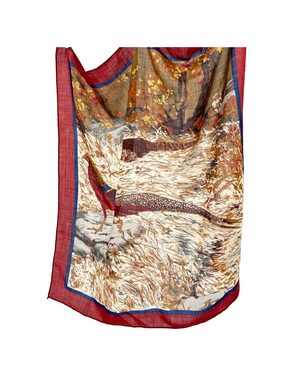 Vintage 90s Perry Ellis Brick Red 100% Wool Pheasant Scarf